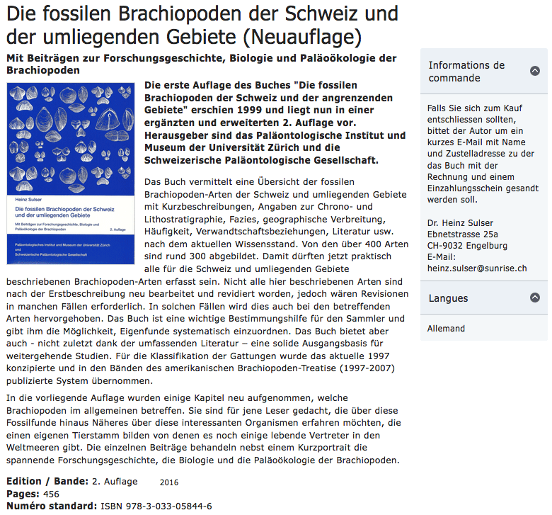 Livre Book Die Fossilen Brachiopoden Der Schweiz